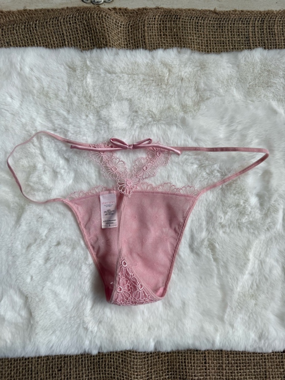 Victoria's Secret Pink Floral Crochet Thong - Picture 6 of 7